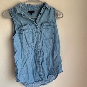 Blue button up tank top